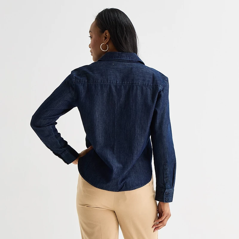 Liz Claiborne Womens Fitted Long Sleeve Regular Fit Button-Down Shirt