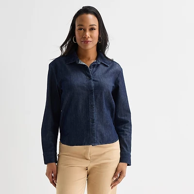 Liz Claiborne Womens Fitted Long Sleeve Regular Fit Button-Down Shirt