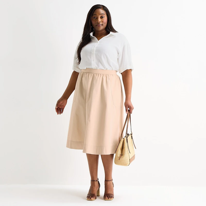 Liz Claiborne Womens Plus High Rise Midi A-Line Skirt