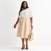 Liz Claiborne Womens Plus High Rise Midi A-Line Skirt