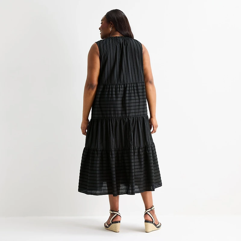 Liz Claiborne Womens Plus Midi V Neck Sleeveless Peasant Dress