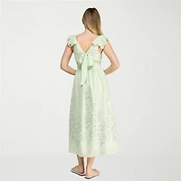Trixxi Womens Juniors V Neck Short Sleeve Floral A-Line Dress