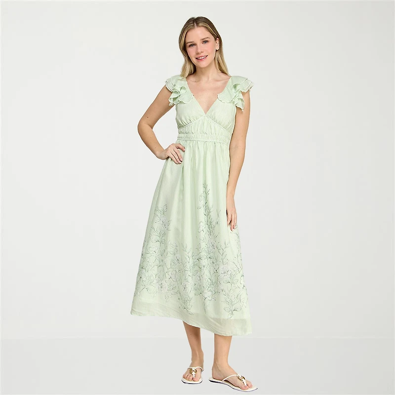 Trixxi Womens Juniors V Neck Short Sleeve Floral A-Line Dress