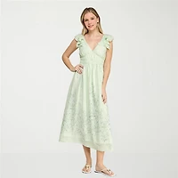 Trixxi Womens Juniors V Neck Short Sleeve Floral A-Line Dress