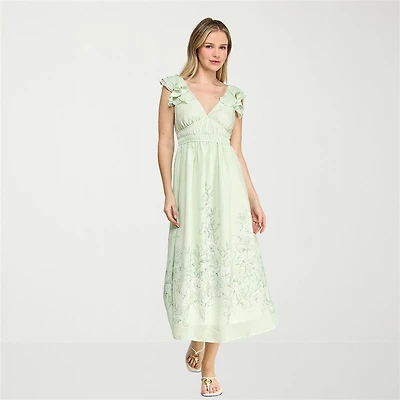 Trixxi Womens Juniors V Neck Short Sleeve Floral A-Line Dress
