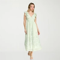 Trixxi Womens Juniors V Neck Short Sleeve Floral A-Line Dress