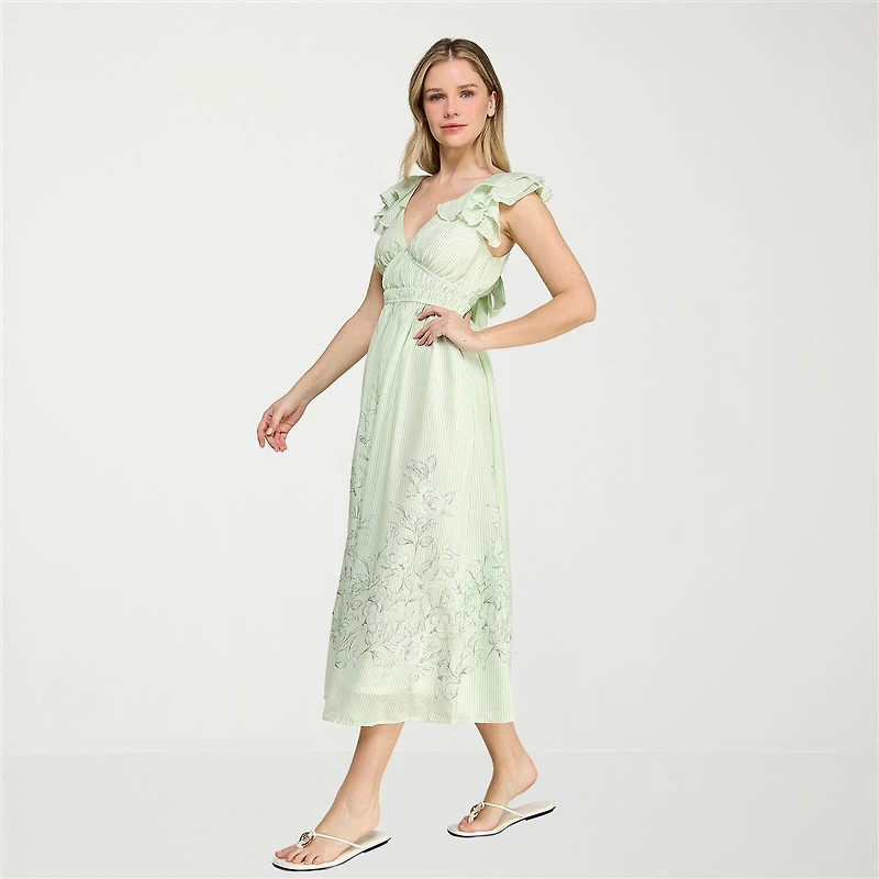 Trixxi Womens Juniors V Neck Short Sleeve Floral A-Line Dress