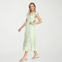 Trixxi Womens Juniors V Neck Short Sleeve Floral A-Line Dress