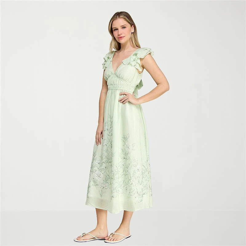 Trixxi Womens Juniors V Neck Short Sleeve Floral A-Line Dress
