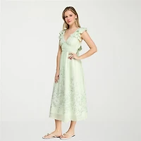 Trixxi Womens Juniors V Neck Short Sleeve Floral A-Line Dress