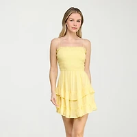 Trixxi Womens Juniors Straight Neck Short Sleeve Fit + Flare Dress