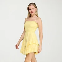 Trixxi Womens Juniors Straight Neck Short Sleeve Fit + Flare Dress