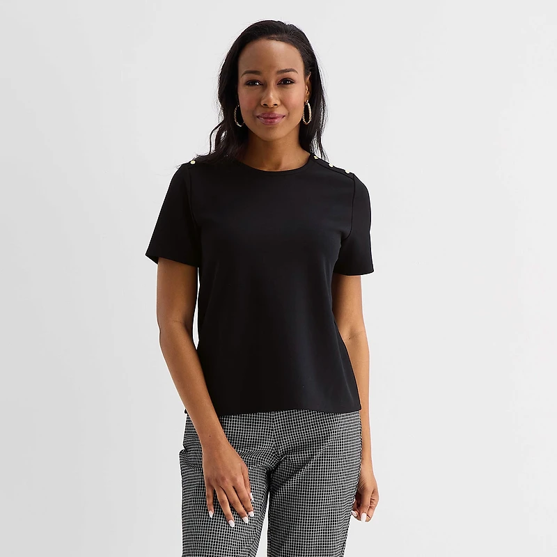 Liz Claiborne Womens Tall Crew Neck Short Sleeve Blouse
