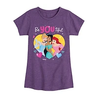 Disney Collection Little & Big Kid Girls Crew Neck Short Sleeve Regular Fit Ariel Cinderella Princess Graphic T-Shirt