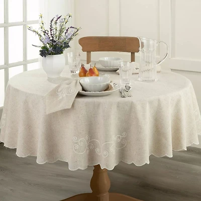 Lenox French Perle Linen Embroidered 70" Round Tablecloth