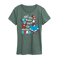 Oh Places Youll Go When You Read Womens Scoop Neck Short Sleeve Classic Fit Dr. Seuss Graphic T-Shirt