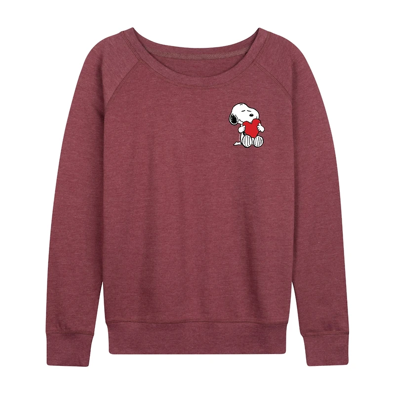 Peanuts Valentines Hugging Heart Womens Boat Neck Long Sleeve Classic Fit Graphic T-Shirt