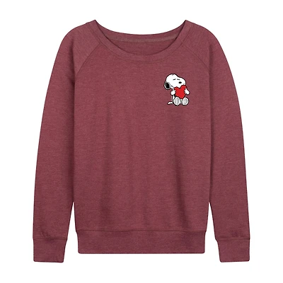 Peanuts Valentines Hugging Heart Womens Boat Neck Long Sleeve Classic Fit Graphic T-Shirt