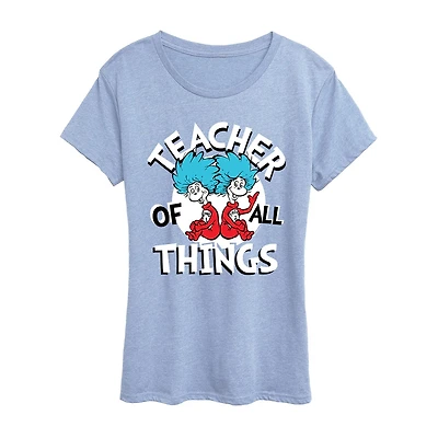 Teacher Of All Things Womens Scoop Neck Short Sleeve Classic Fit Dr. Seuss Graphic T-Shirt