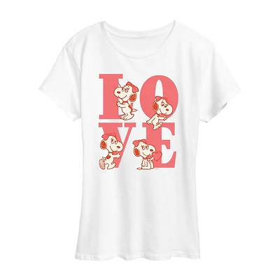 Belle Love Womens Crew Neck Short Sleeve Classic Fit Peanuts Graphic T-Shirt