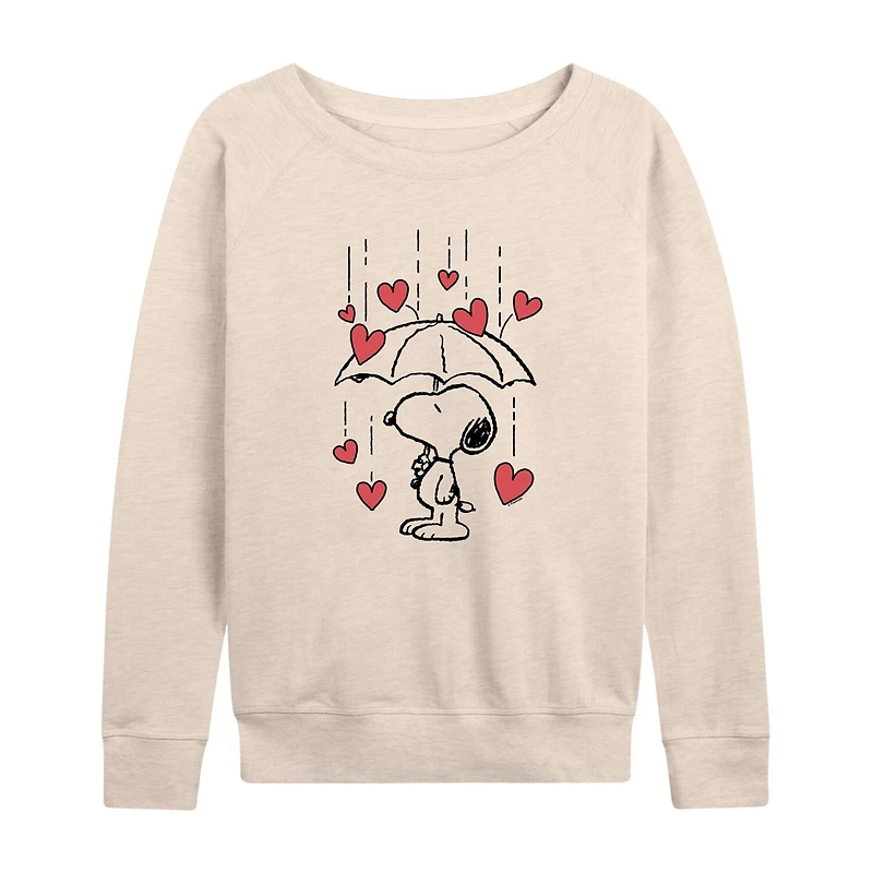Snoopy Heart Rain Womens Boat Neck Long Sleeve Classic Fit Peanuts Graphic T-Shirt