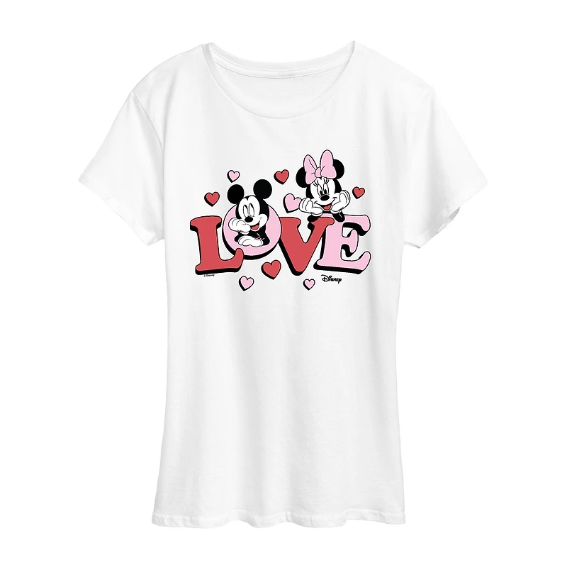 Love Mickey Minnie Womens Crew Neck Short Sleeve Classic Fit and Friends Graphic T-Shirt