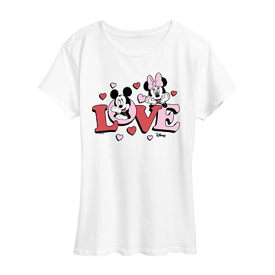 Love Mickey Minnie Womens Crew Neck Short Sleeve Classic Fit and Friends Graphic T-Shirt