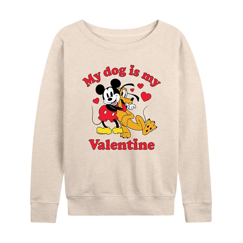 My Dog Is Valentine Womens Boat Neck Long Sleeve Classic Fit Mickey and Friends Graphic T-Shirt