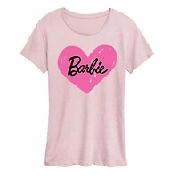 Barbie Hand Painted Heart Logowomens Womens Crew Neck Short Sleeve Classic Fit Graphic T-Shirt