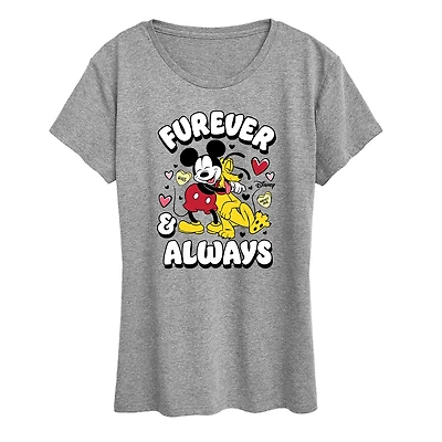 Furever and Always Womens Crew Neck Short Sleeve Classic Fit Mickey Friends Graphic T-Shirt