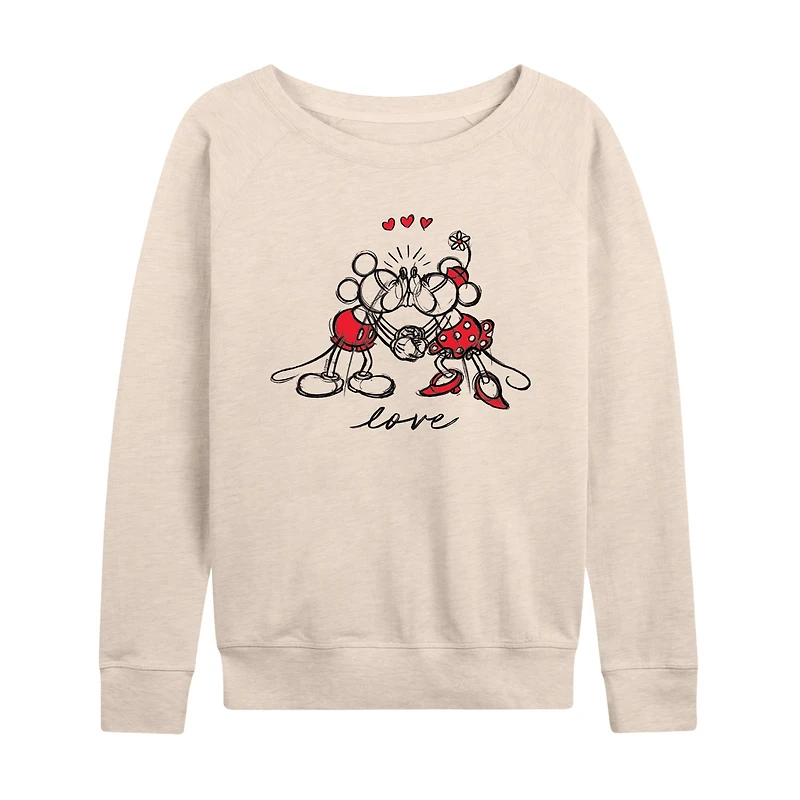 Love Sketch Womens Boat Neck Long Sleeve Classic Fit Mickey and Friends Graphic T-Shirt