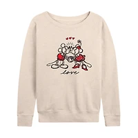Love Sketch Womens Boat Neck Long Sleeve Classic Fit Mickey and Friends Graphic T-Shirt
