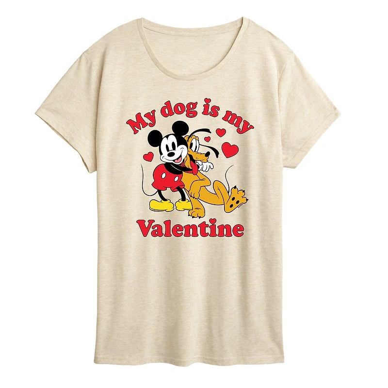 My Dog Is Valentine Womens Crew Neck Short Sleeve Classic Fit Mickey and Friends Graphic T-Shirt