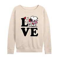 Love Snoopy Womens Boat Neck Long Sleeve Classic Fit Peanuts Graphic T-Shirt
