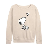 Valentines Snoopy Heartart Womens Boat Neck Long Sleeve Classic Fit Peanuts Graphic T-Shirt