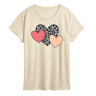 Snow Leopard Colored Hearts Womens Crew Neck Short Sleeve Classic Fit Graphic T-Shirt