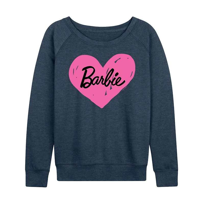 Barbie Hand Painted Heart Logowomens Womens Boat Neck Long Sleeve Classic Fit Graphic T-Shirt