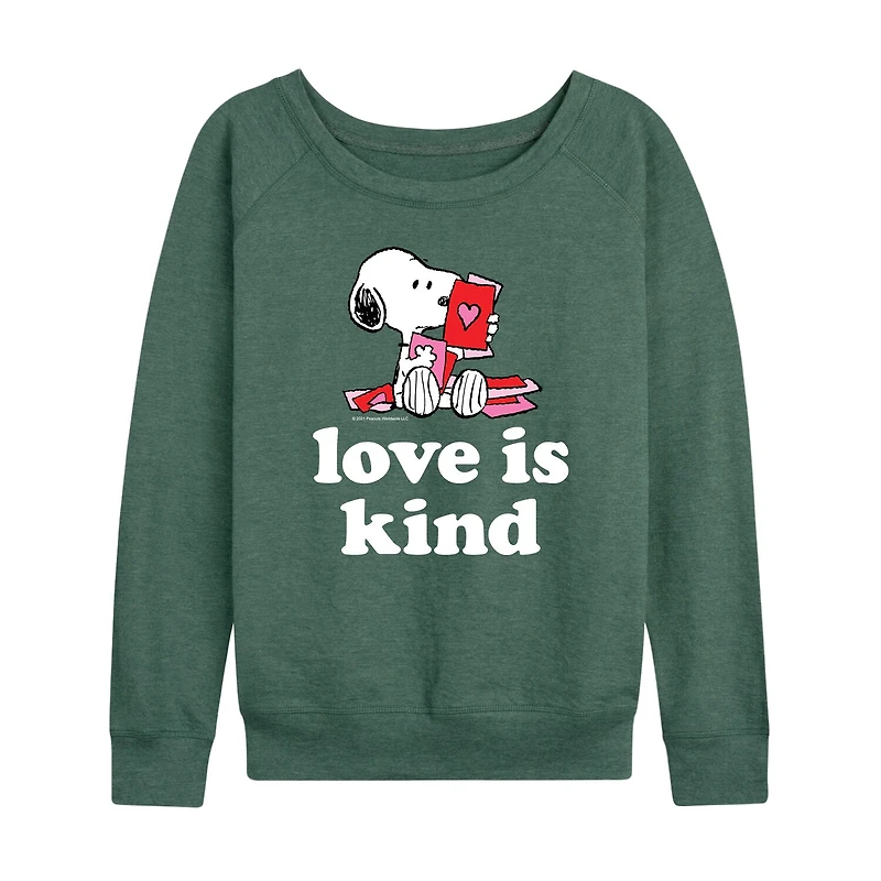 Peanuts Love Is Kind Womens Boat Neck Long Sleeve Classic Fit Graphic T-Shirt