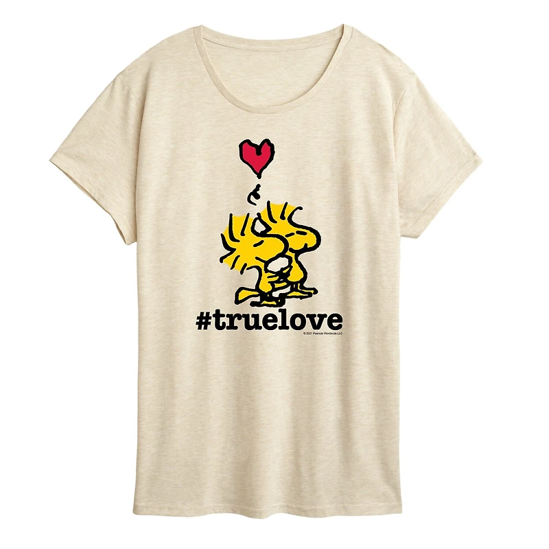 Peanuts True Love Woodstock Womens Crew Neck Short Sleeve Classic Fit Graphic T-Shirt