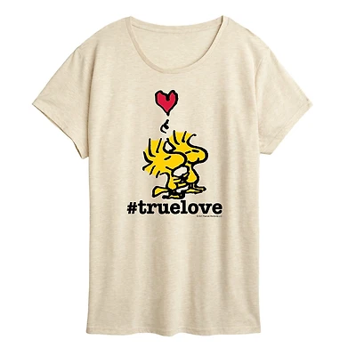 Peanuts True Love Woodstock Womens Crew Neck Short Sleeve Classic Fit Graphic T-Shirt
