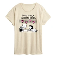 Lucy And Schroeder Valentines Womens Crew Neck Short Sleeve Classic Fit Peanuts Graphic T-Shirt