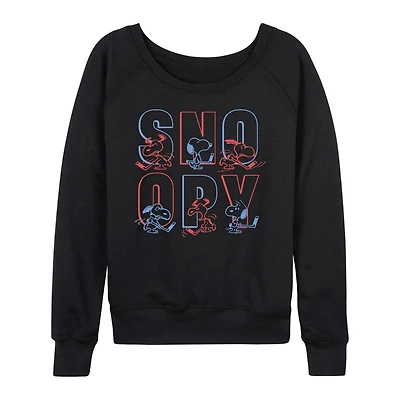 Hockey Snoopy Womens Boat Neck Long Sleeve Classic Fit Peanuts Graphic T-Shirt