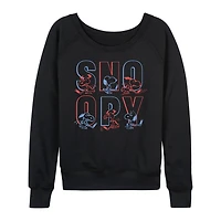 Hockey Snoopy Womens Boat Neck Long Sleeve Classic Fit Peanuts Graphic T-Shirt