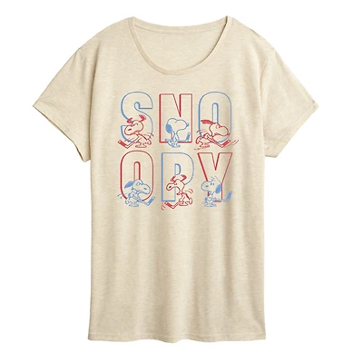 Hockey Snoopy Womens Crew Neck Short Sleeve Classic Fit Peanuts Graphic T-Shirt