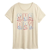 Hockey Snoopy Womens Crew Neck Short Sleeve Classic Fit Peanuts Graphic T-Shirt