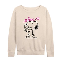 Peanuts Valentines Snoopy Love Art A Womens Boat Neck Long Sleeve Classic Fit Graphic T-Shirt