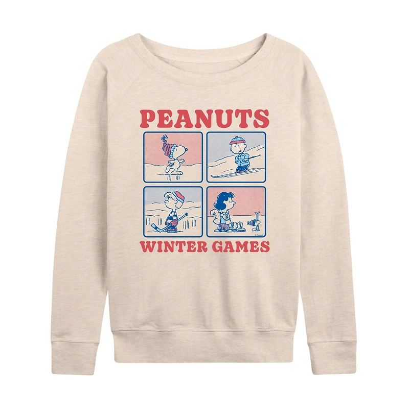 Winter Games Wht Or Crm Only Womens Boat Neck Long Sleeve Classic Fit Peanuts Graphic T-Shirt