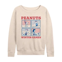 Winter Games Wht Or Crm Only Womens Boat Neck Long Sleeve Classic Fit Peanuts Graphic T-Shirt