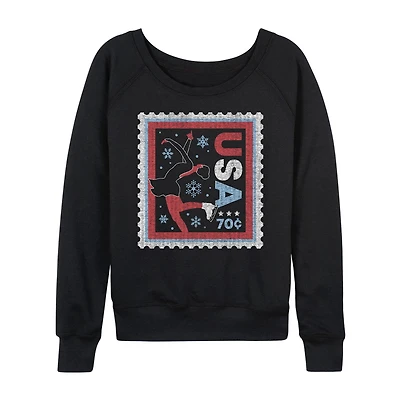 Figure Skater Stamp Womens Boat Neck Long Sleeve Classic Fit Graphic T-Shirt