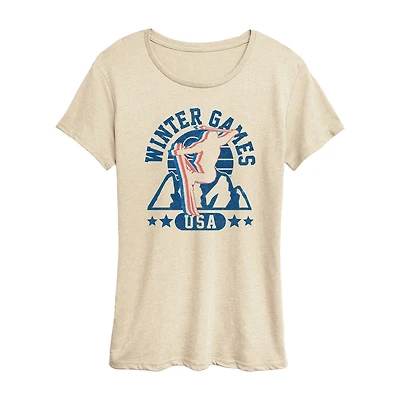Winter Games Skiing Womens Crew Neck Short Sleeve Classic Fit Graphic T-Shirt